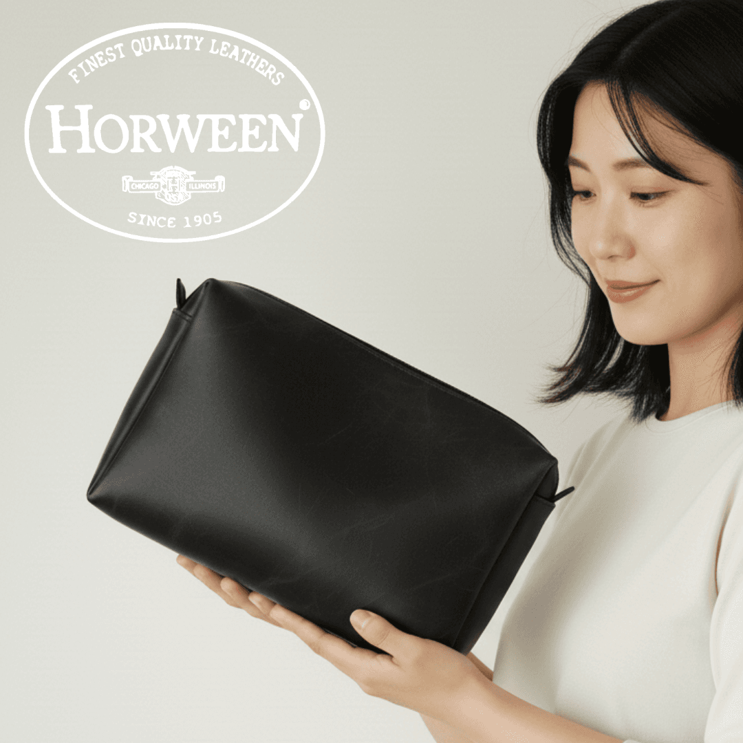 ホーウィン社 クロムエクセルレザー ポーチ(ブラック) サイズカラー変更可能1枚目の画像