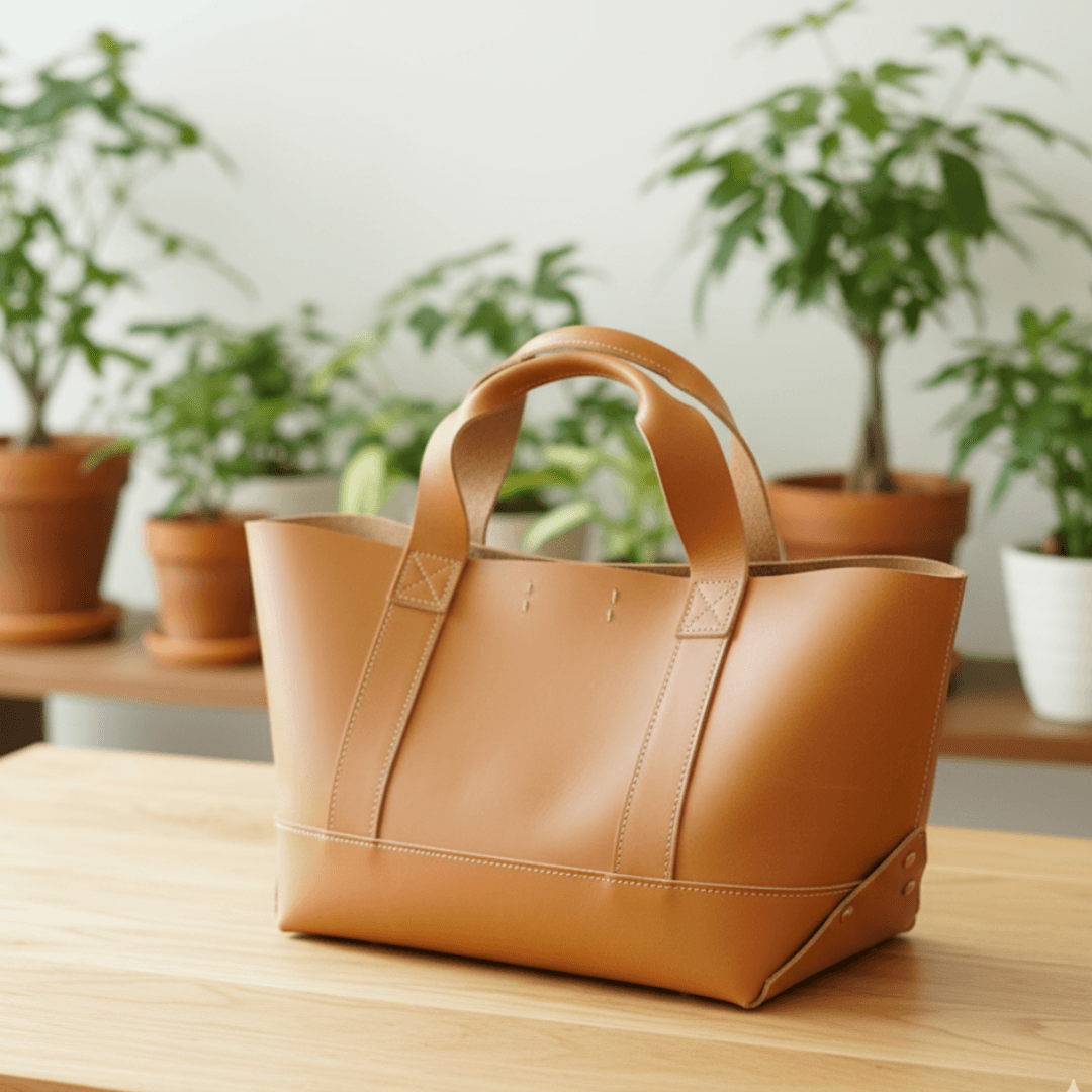 植物タンニンなめし イタリアンレザーのナチュラルトートバッグ|クラシックなキャンバストート風デザイン|カスタム対応1枚目の画像