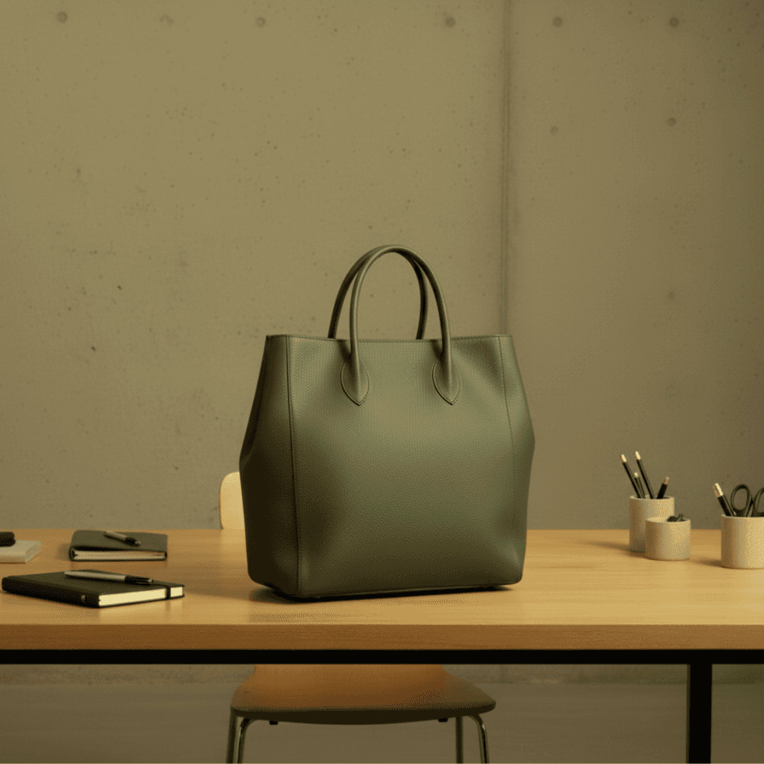 ブルレザーの存在感。ナチュラルシュリンク・オイルバケッタのA4トートバッグ(フォレストグリーン)1枚目の画像