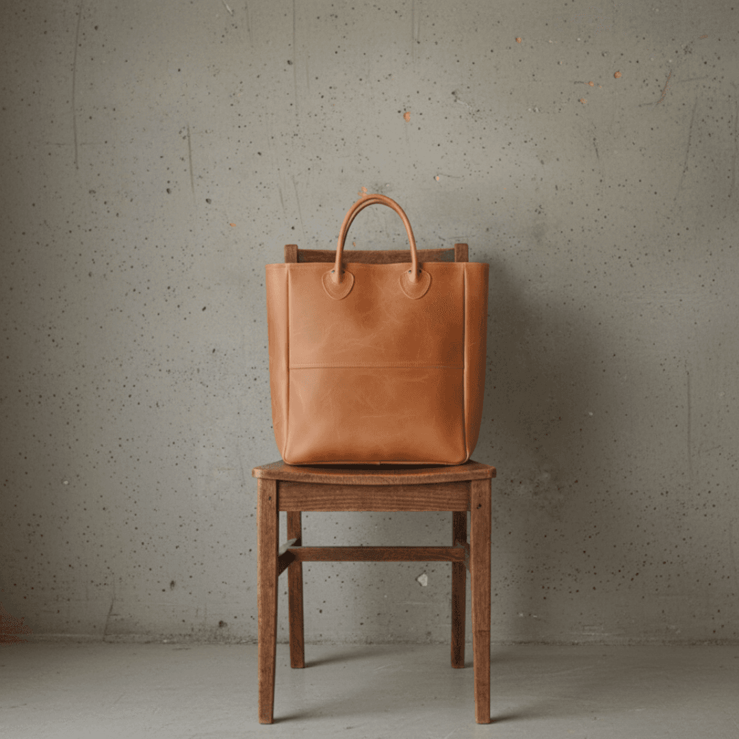 本革ボックストート|イタリアン植物タンニンなめし革|A4対応・自立型|キャメルブラウン1枚目の画像