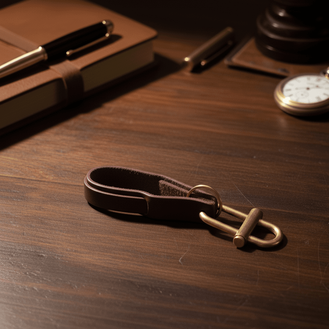 真鍮×イタリアンレザーヌメ革 スライドロック式キーホルダー|真鍮二重カン20mm付/名入れ・ロゴ刻印可 ワインレッド1枚目の画像